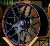 22 Inch Mercedes GLE ML GL GLS Rims GLE53 GLE580 GLE500 GLE450 GLE350 GL63 GL550 GLE GLS Satin Black with Red Lip Wheels