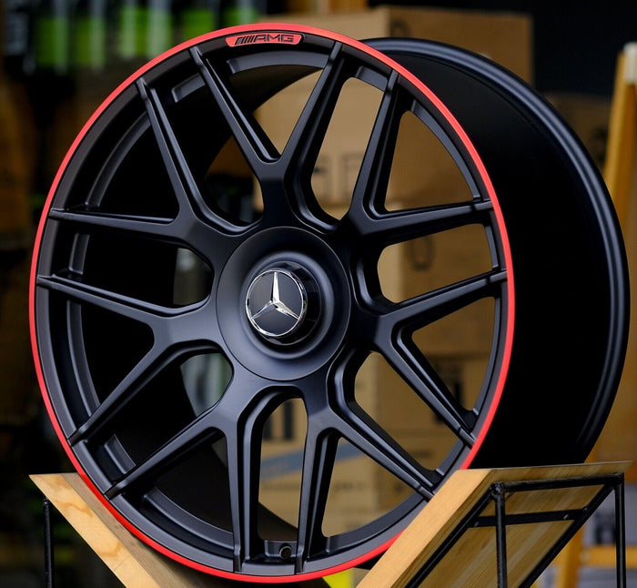 22 Inch Mercedes GLE ML GL GLS Rims GLE53 GLE580 GLE500 GLE450 GLE350 GL63 GL550 GLE GLS Satin Black with Red Lip Wheels