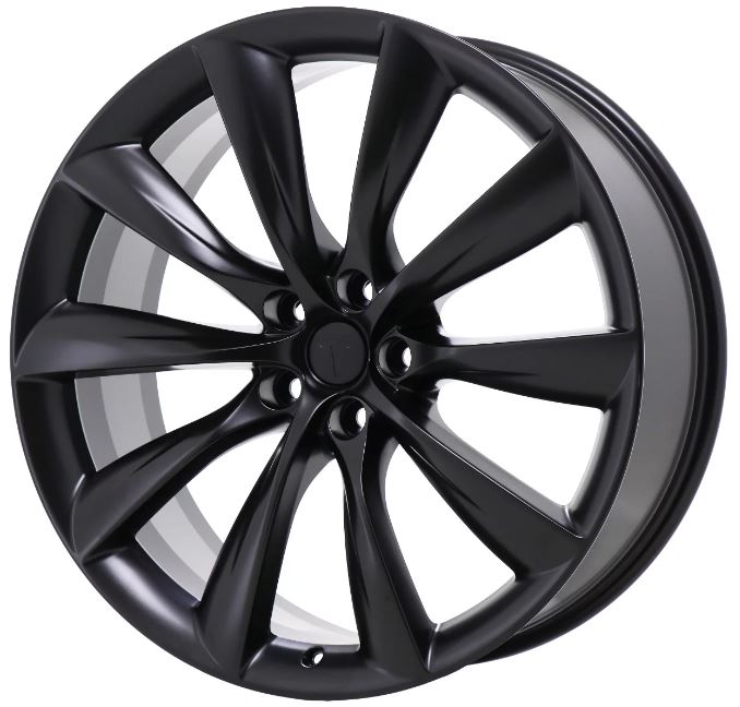 22" Tesla Model S Model X Staggered Satin Black Updated Twist Spoke Style Wheels