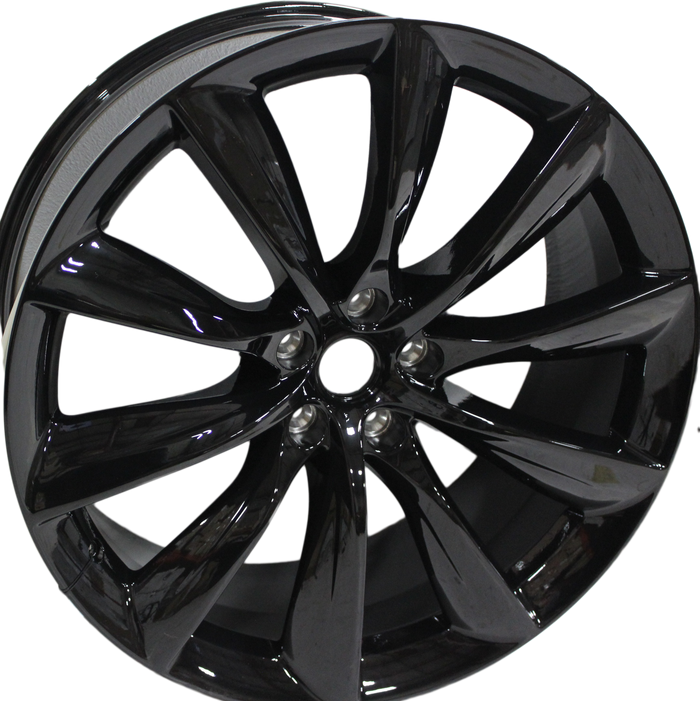 22" Tesla Model S Model X Staggered Gloss Black Updated Twist Spoke Style Staggered Wheels