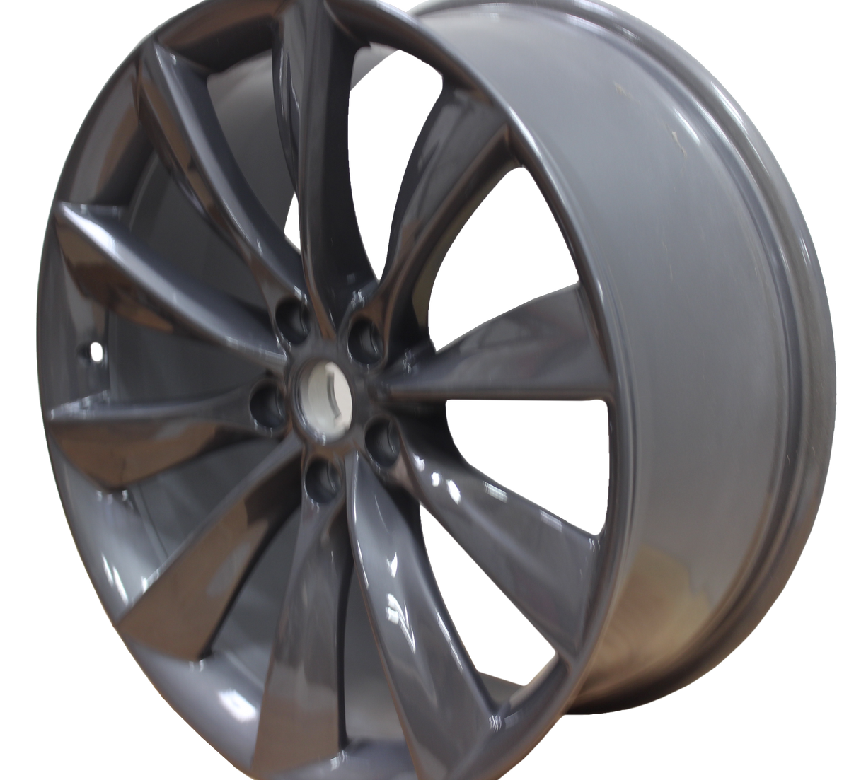 21x8.5 Tesla Model S Model X Gloss Gunmetal Twist Spoke Style Wheels