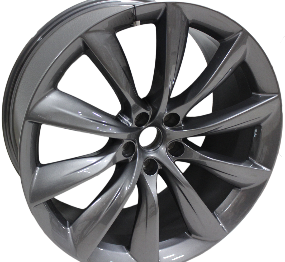 22" Tesla Model S Model X Staggered  Gloss Gunmetal Updated Twist Spoke Style Wheels
