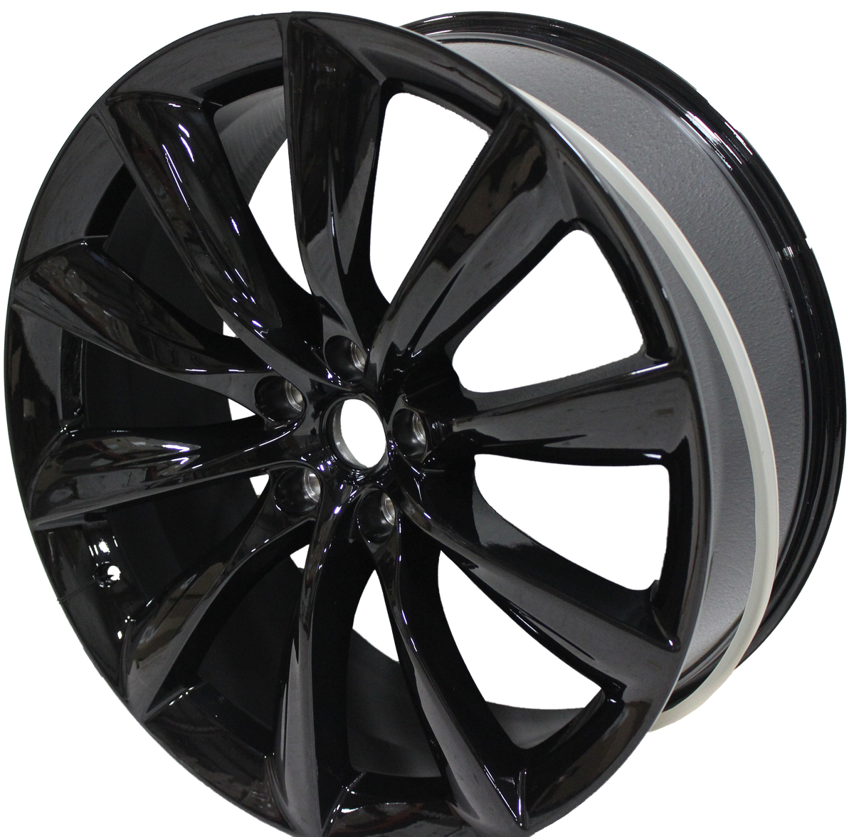 22" Tesla Model S Model X Staggered Gloss Black Updated Twist Spoke Style Staggered Wheels